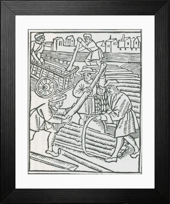 Framed Print : Timber Haulers, Medieval Tradesmen Framed Print : Timber Haulers, Medieval Tradesmen