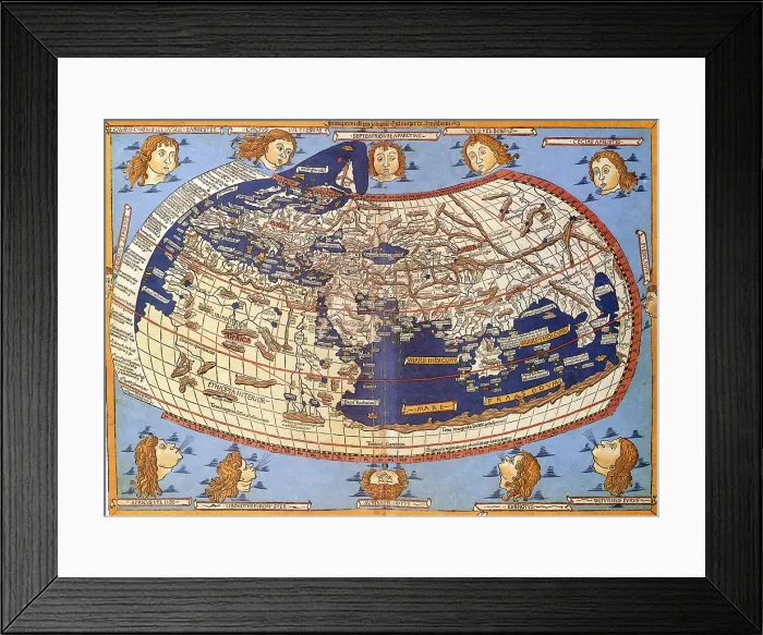 Framed Print : Ptolemy's World Map 2nd Century Ancient Roman Egyptian, Historical Framed Print : Ptolemy's World Map 2nd Century Ancient Roman Egyptian, Historical