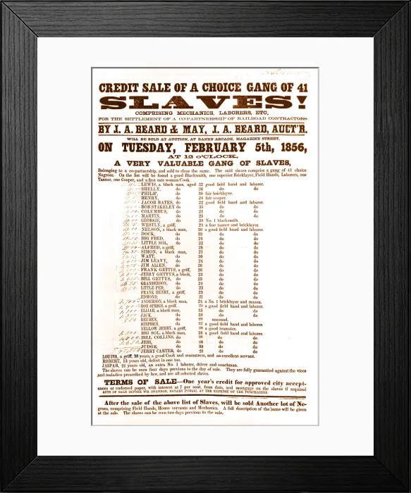 Framed Print : Slave Market Auction, 1856