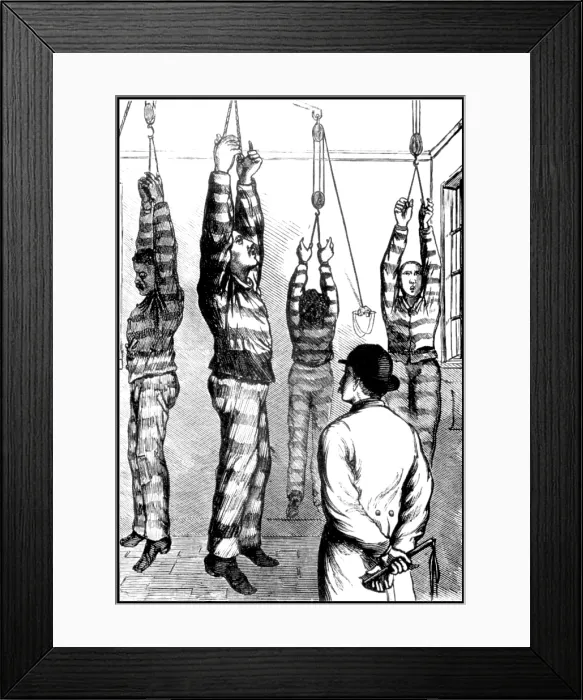 Framed Print : Prison Torture, Hanging by Thumbs, 1871 Framed Print : Prison Torture, Hanging by Thumbs, 1871