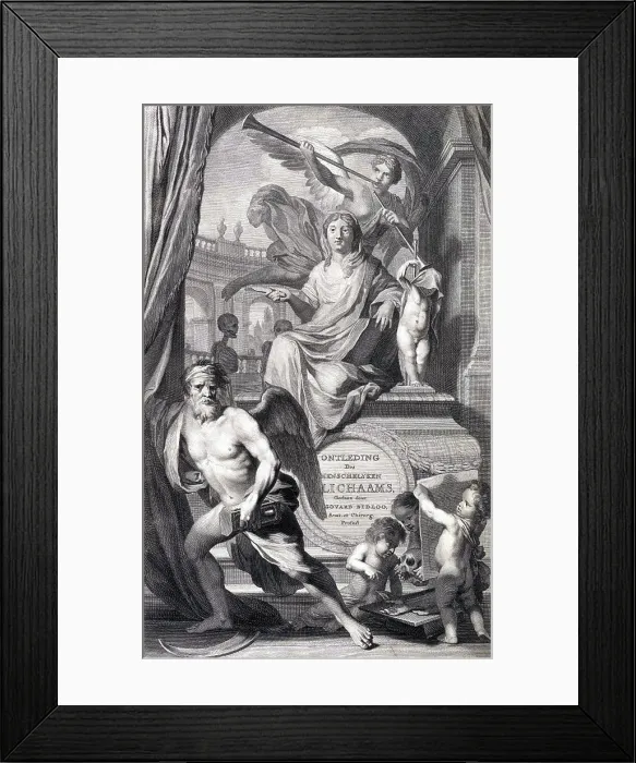 Framed Print : Anatomia humani corporis, Title Page, 1690 Framed Print : Anatomia humani corporis, Title Page, 1690