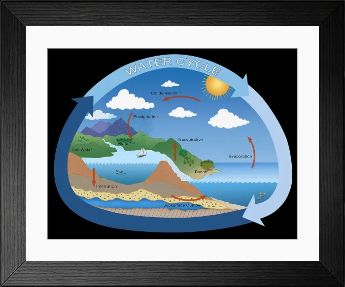 Framed Print : Earth's Water Cycle, hydrologic cycle, rain, evaporation, condensation, ecology illustration Framed Print : Earth's Water Cycle, hydrologic cycle, rain, evaporation, condensation, ecology illustration