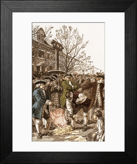 Framed Print : Burning Stamped Papers, 1765