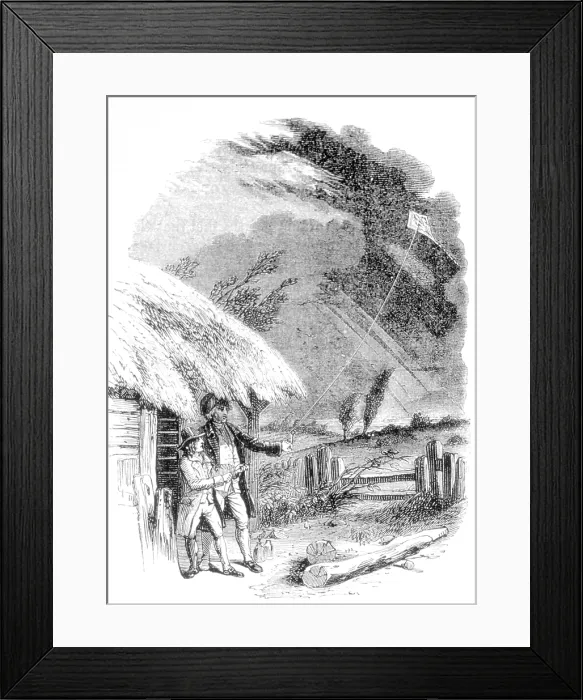 Framed Print : Benjamin Franklin, Electricty Experiment with Kite Framed Print : Benjamin Franklin, Electricty Experiment with Kite