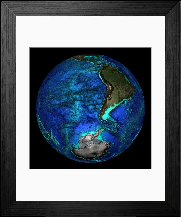 Framed Print : Topographical Map of Coordinates 45 S, 90 W