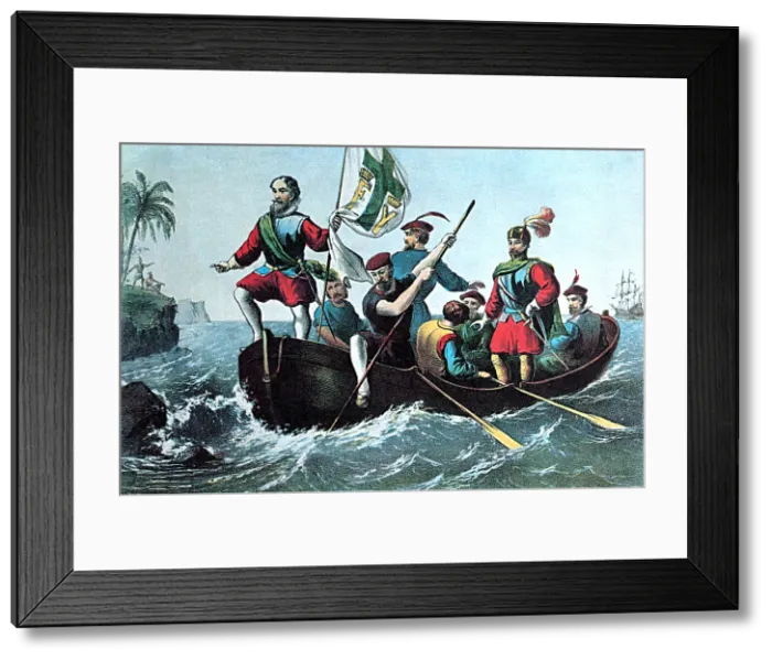 Framed Print : Landing of Columbus at San Salvador, 1492