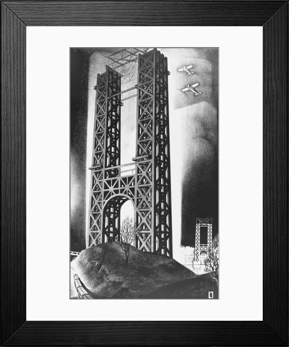 Framed Print : Hudson Bridge Lithograph, 1928
