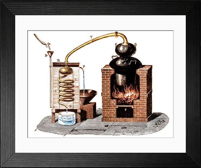 Framed Print : Distillation By Means of A Metallic Still, 1892 Framed Print : Distillation By Means of A Metallic Still, 1892