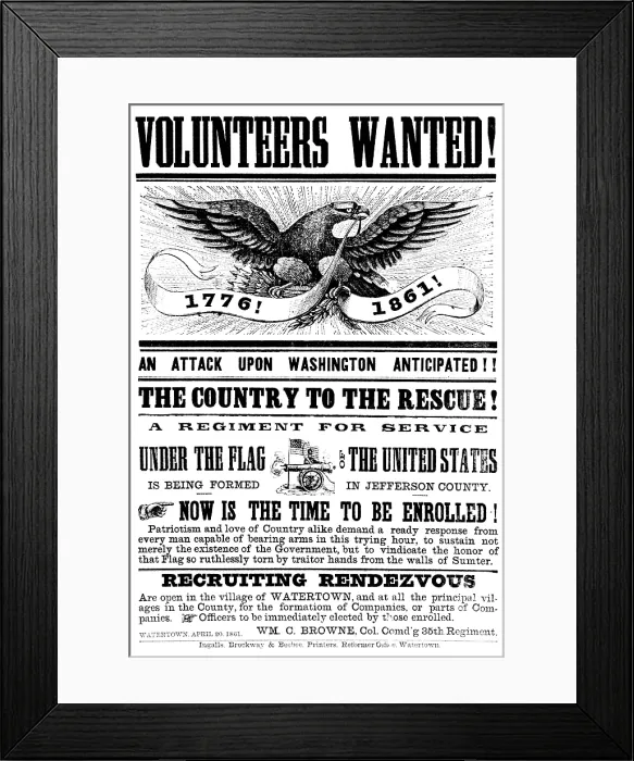 Framed Print : American Civil War Recruitment Poster, 1861 Framed Print : American Civil War Recruitment Poster, 1861