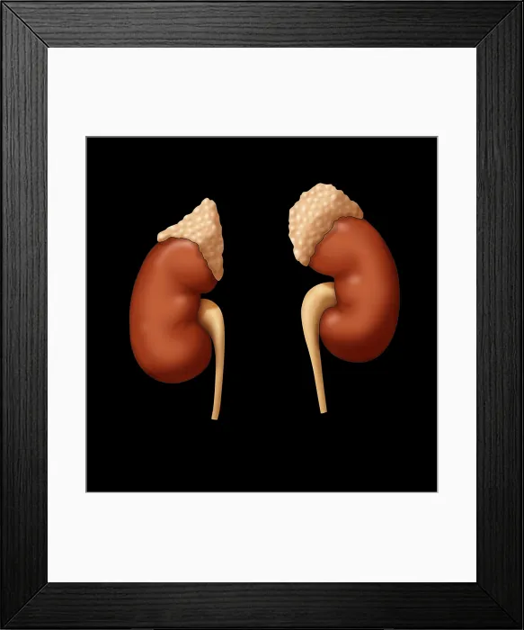Framed Print : Adrenal Glands and Kidneys, Illustration Framed Print : Adrenal Glands and Kidneys, Illustration