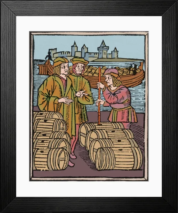 Framed Print : Wine Merchant, 15th Century Framed Print : Wine Merchant, 15th Century