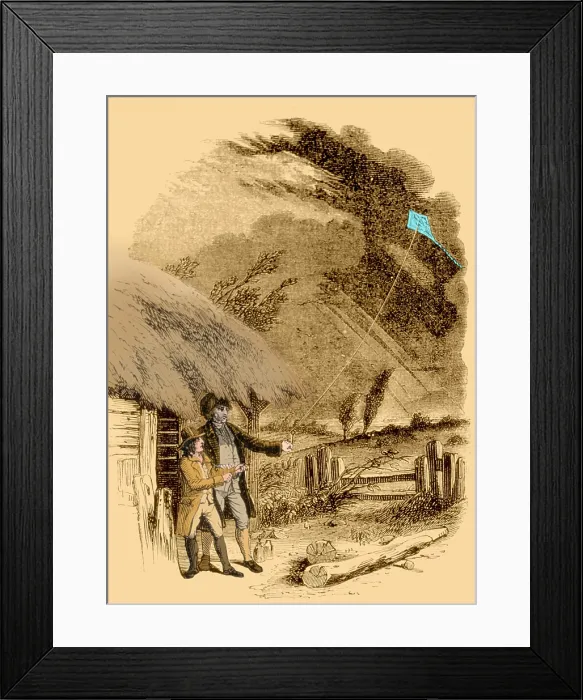 Framed Print : Benjamin Franklin, Electricty Experiment with Kite Framed Print : Benjamin Franklin, Electricty Experiment with Kite