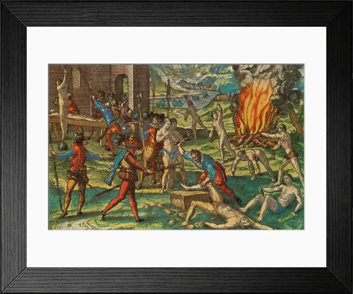 Framed Print : Persecution of Native American Indians, 16th Century Framed Print : Persecution of Native American Indians, 16th Century