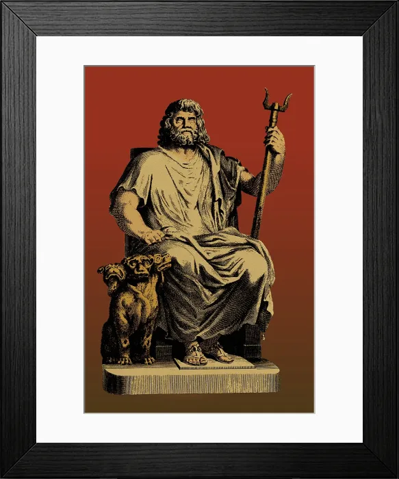 Framed Print : Pluto, Roman God of the Underworld with Cerberus