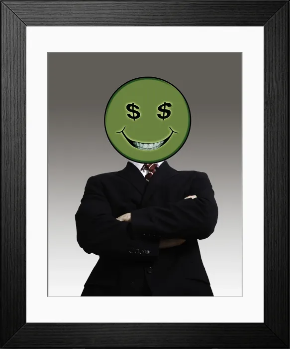 Framed Print : Greed. Composite image representing greed