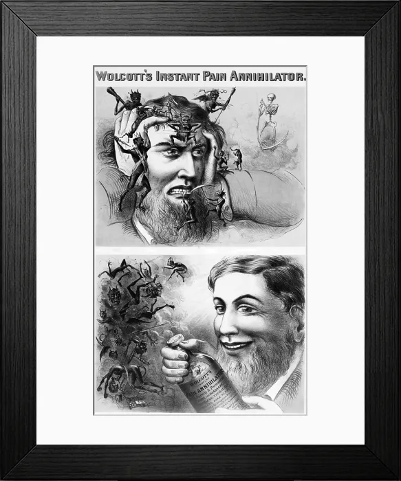 Framed Print : Wolcott's, Vintage Advertisement for Pain Relief Medicine