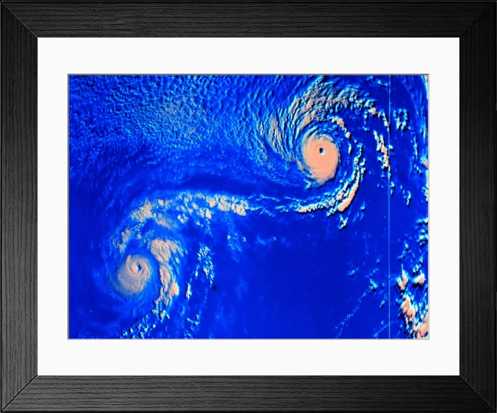 Framed Print : Fujiwhara Effect, Typhoons Ione and Kristen, 1974 Framed Print : Fujiwhara Effect, Typhoons Ione and Kristen, 1974