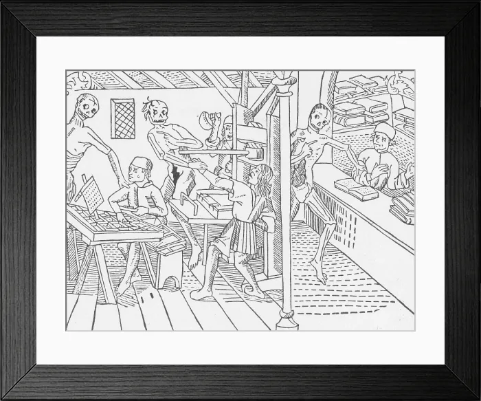 Framed Print : Death attacks Print Shop, Danse Macabre, 1499