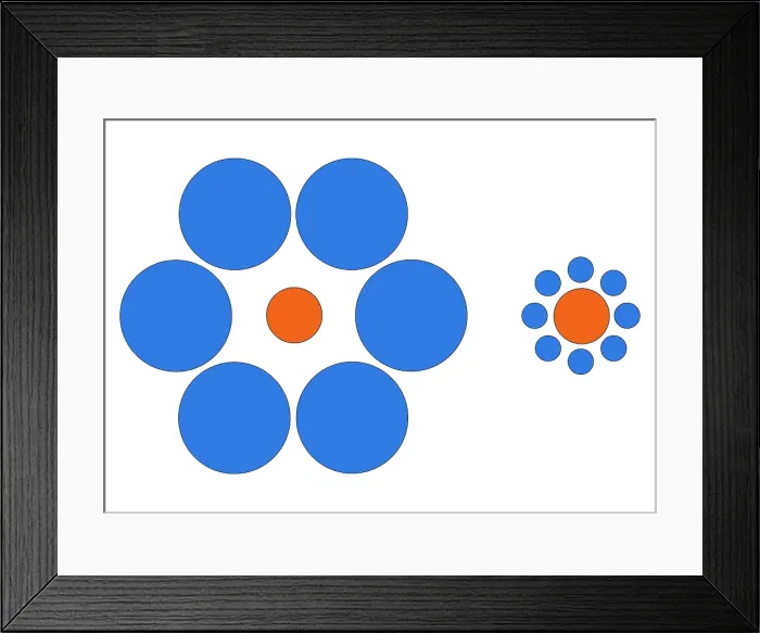 Framed Print : Optical Illusion, Ebbinghaus, Illustration Framed Print : Optical Illusion, Ebbinghaus, Illustration