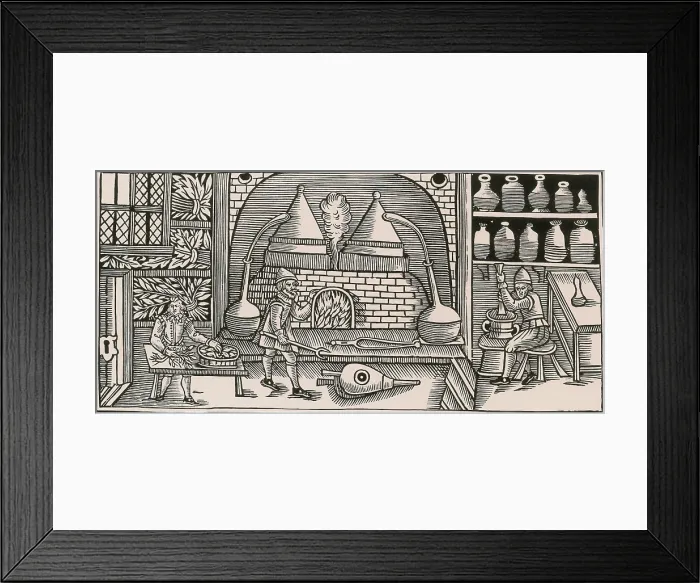 Framed Print : Distillation, Middle Ages Framed Print : Distillation, Middle Ages