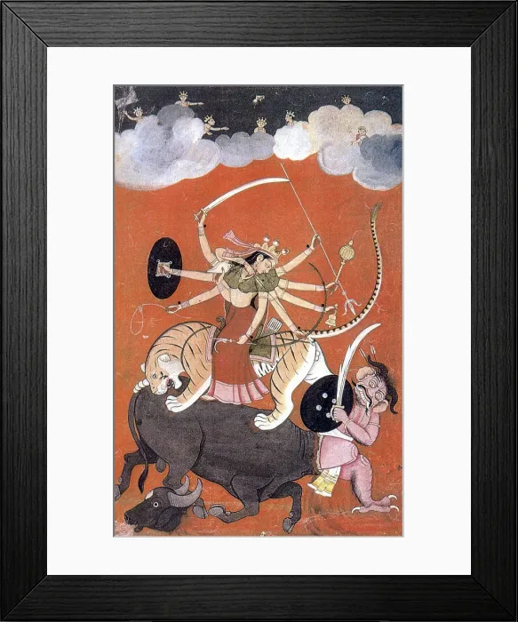 Framed Print : Hindu Goddess Durga Fights Mahishasur