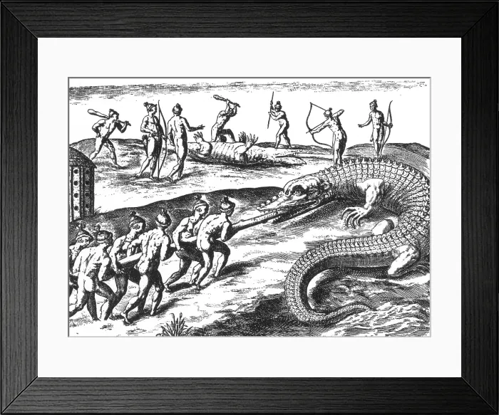 Framed Print : Native American Indians Crocodile Hunting, 16th Century Framed Print : Native American Indians Crocodile Hunting, 16th Century