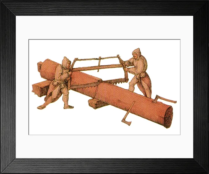 Framed Print : Woodworkers, Two-Man Crosscut Saw, Medieval Tradesmen Framed Print : Woodworkers, Two-Man Crosscut Saw, Medieval Tradesmen