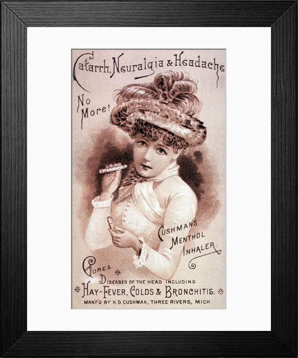 Framed Print : Cushman's Menthol Inhaler, Headache Cure Framed Print : Cushman's Menthol Inhaler, Headache Cure