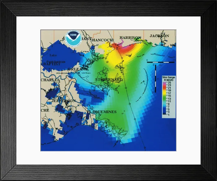 Framed Print : Predicted Effects of Hurricane Camille Framed Print : Predicted Effects of Hurricane Camille
