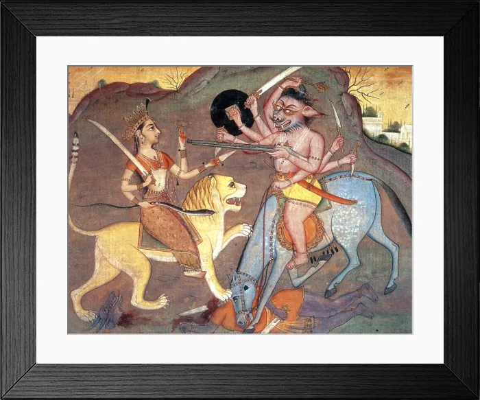 Framed Print : Hindu Goddess Durga Fights Mahishasur Framed Print : Hindu Goddess Durga Fights Mahishasur