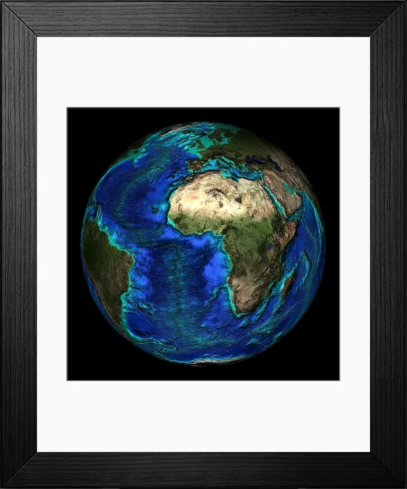 Framed Print : Topographical Map of Coordinates 0 N, 0 E