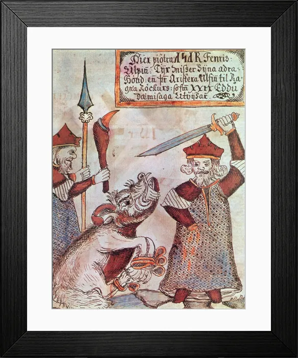 Framed Print : Norse God of War Tyr Battles Fenrir Framed Print : Norse God of War Tyr Battles Fenrir