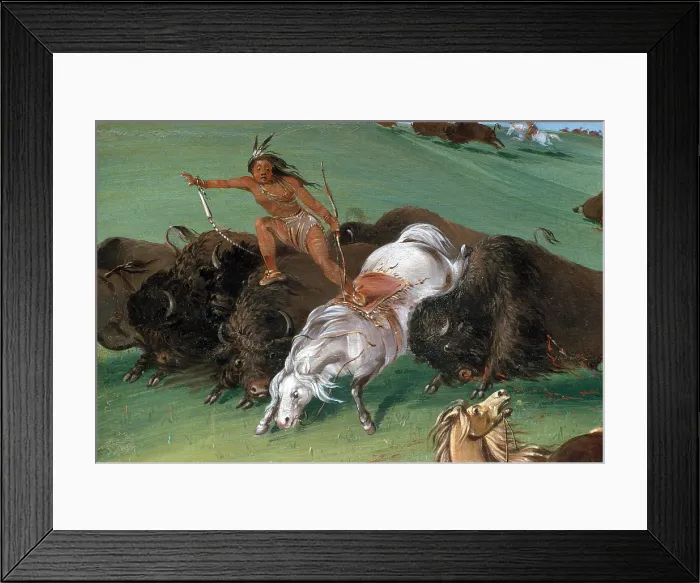Framed Print : Detail of George Catlin's Buffalo Hunt lithograph, in his Native American series