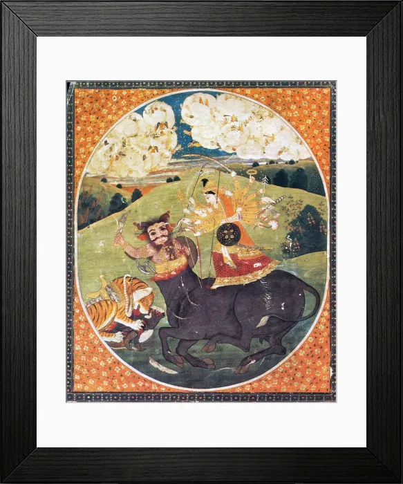 Framed Print : Hindu Goddess Durga Fights Mahishasur Framed Print : Hindu Goddess Durga Fights Mahishasur