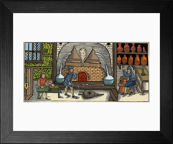 Framed Print : Distillation, Middle Ages Framed Print : Distillation, Middle Ages