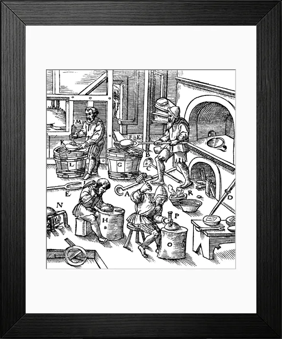 Framed Print : Georgius Agricola, De Re Metallica, Metallurgy Workshop, 16th Century Framed Print : Georgius Agricola, De Re Metallica, Metallurgy Workshop, 16th Century