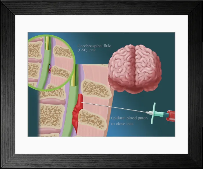 Framed Print : Epidural Blood Patch Procedure, Illustration Framed Print : Epidural Blood Patch Procedure, Illustration