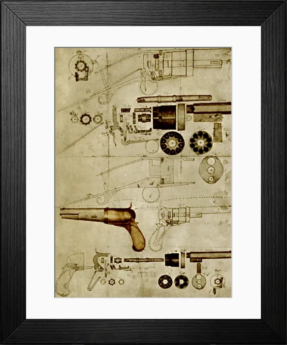 Framed Print : Colt Pistol, US Patent Diagram Framed Print : Colt Pistol, US Patent Diagram