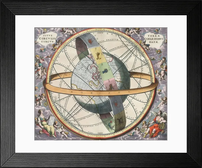 Framed Print : Earth with Celestial Circles, Harmonia Macrocosmica, 1660