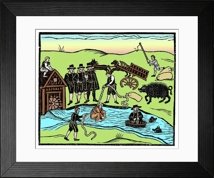 Framed Print : Witch Test, Ordeal by Water, 16th Century Framed Print : Witch Test, Ordeal by Water, 16th Century