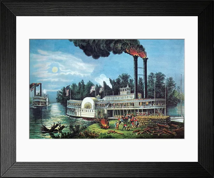 Framed Print : Steamboat on the Mississippi River, Currier and Ives print