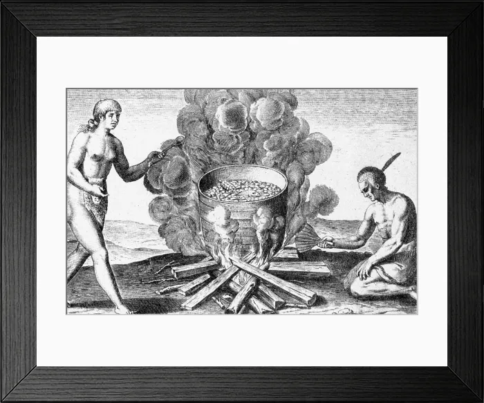 Framed Print : Native American Indian Cooking, 1588 Framed Print : Native American Indian Cooking, 1588
