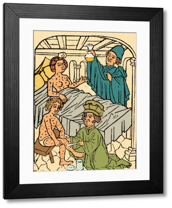 Framed Print : Uroscopy, Patients with Syphilis, 1497 Framed Print : Uroscopy, Patients with Syphilis, 1497