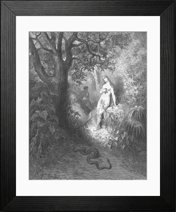 Framed Print : Adam and Eve and Snake by Dore Framed Print : Adam and Eve and Snake by Dore