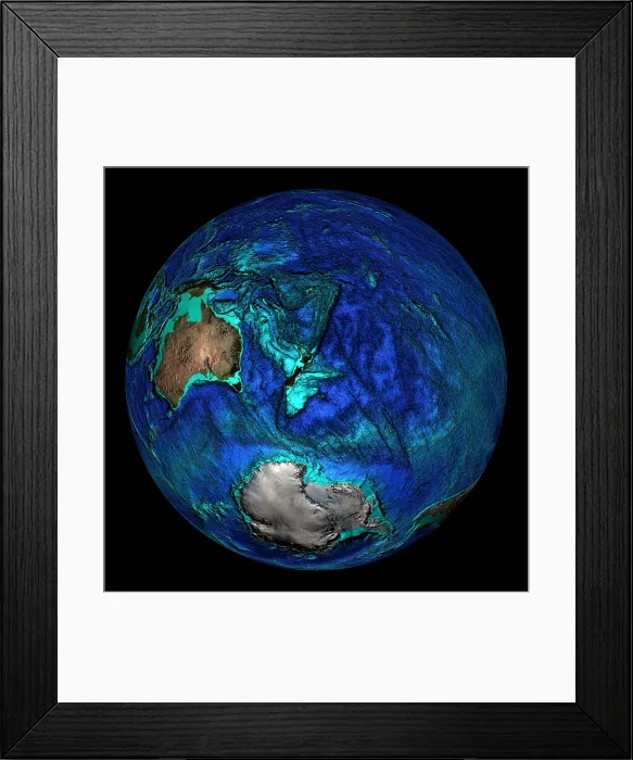 Framed Print : Topographical Map of Coordinates 45 S, 180 E