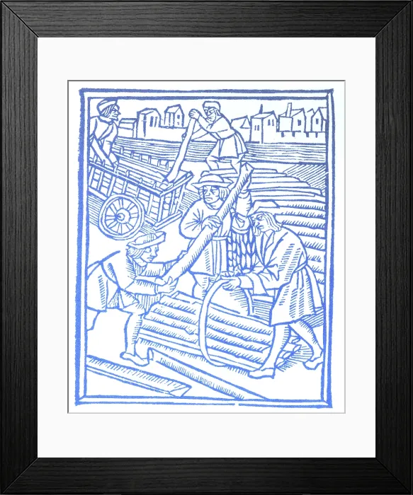 Framed Print : Timber Haulers, Medieval Tradesmen Framed Print : Timber Haulers, Medieval Tradesmen