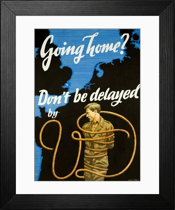 Framed Print : WWII STD Poster, Don't Be Delayed by VD Framed Print : WWII STD Poster, Don't Be Delayed by VD