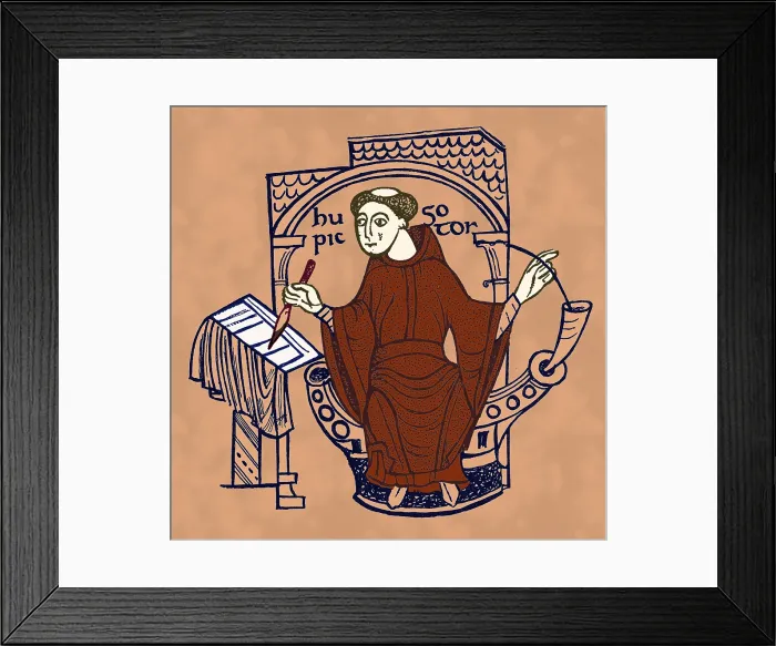 Framed Print : Medieval Monk and Scribe, 11th Century