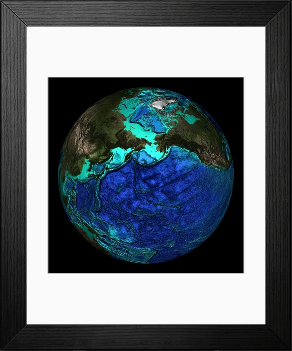 Framed Print : Topographical Map of Coordinates 45 N, 180 E