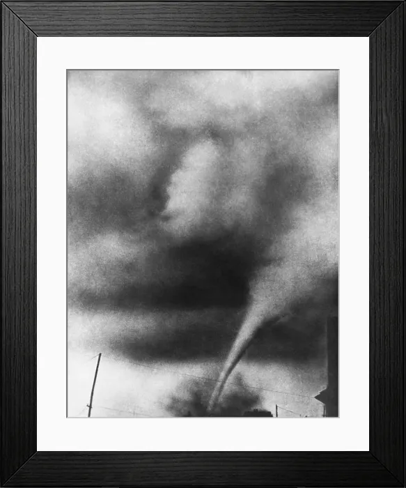 Framed Print : Tornado, Oklahoma, August 1925. The condensation funnel is clearly visible Framed Print : Tornado, Oklahoma, August 1925. The condensation funnel is clearly visible